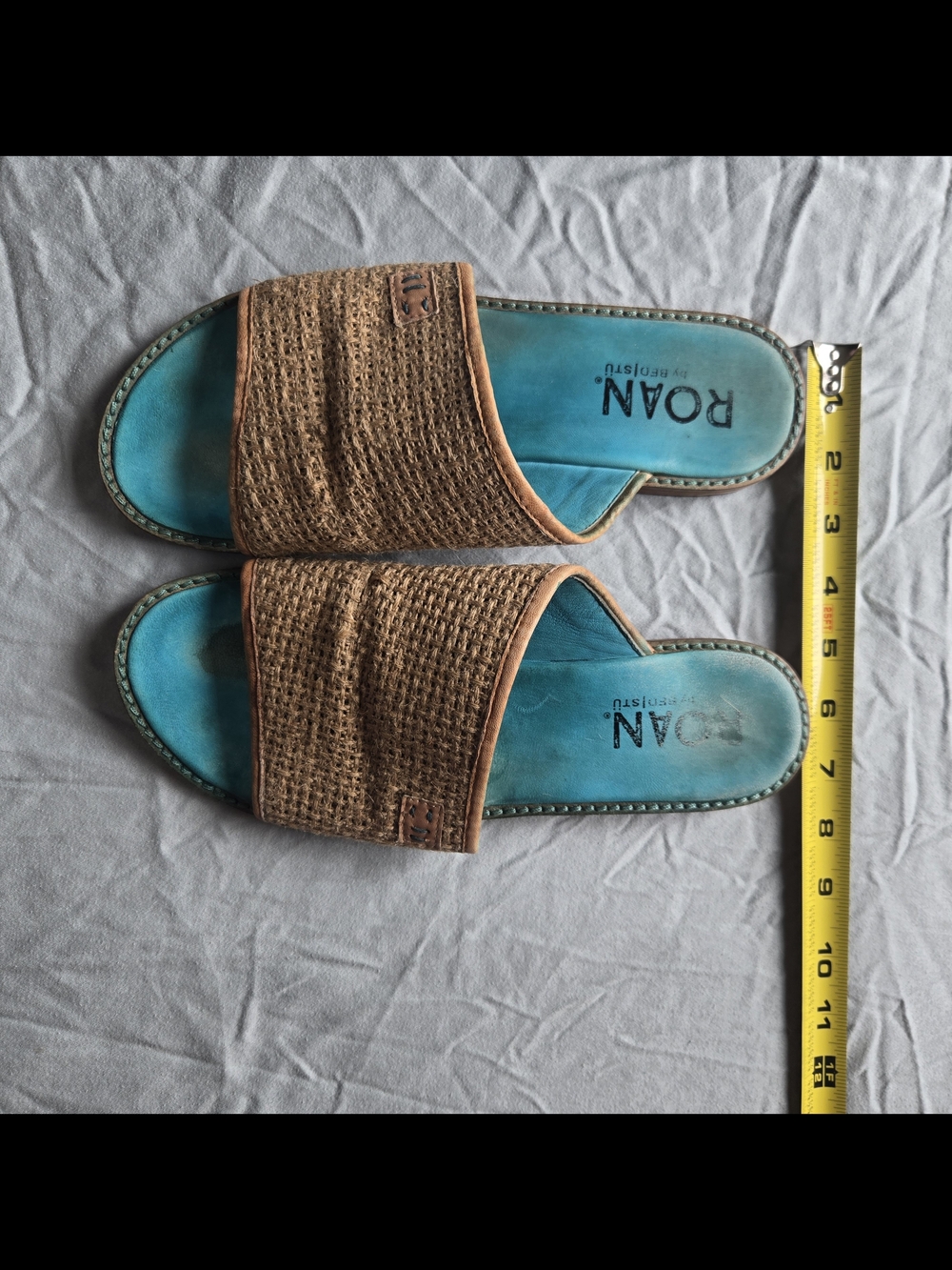 Roan Women's Brown Woven Slide Sandals with Teal Footbed